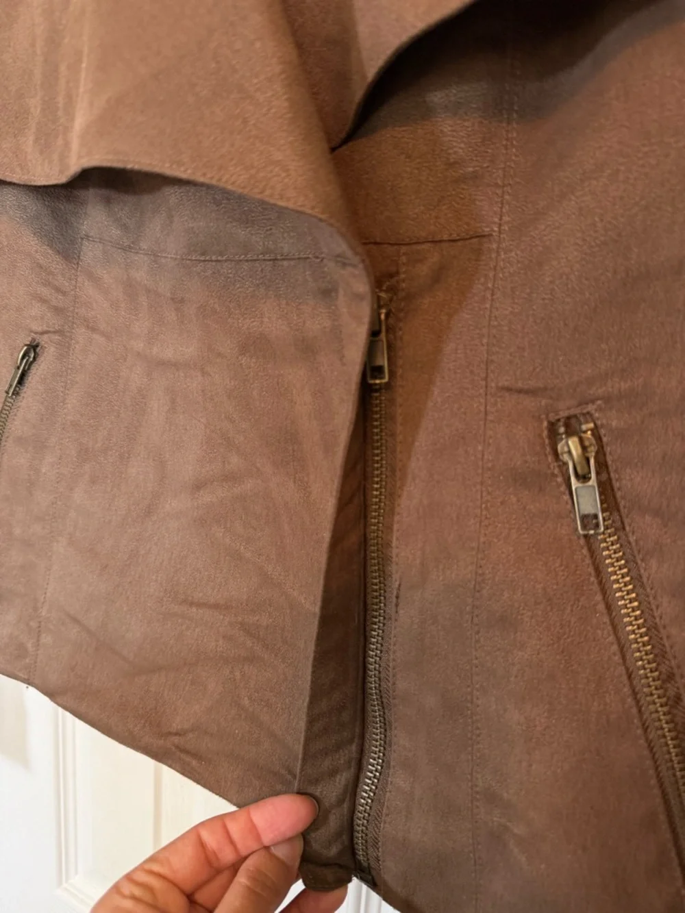 New York & Company Collection Asymmetrical Faux Suede Brown Jacket Size M - Picture 3 of 14